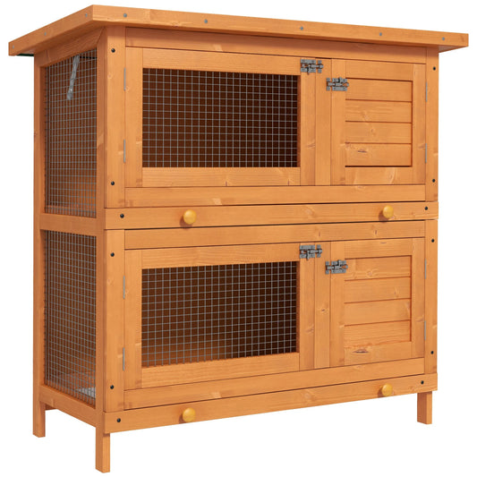 PawHut 2-Tier Wooden Rabbit Hutch | Bunny Cage House 90 x 45 x 90cm