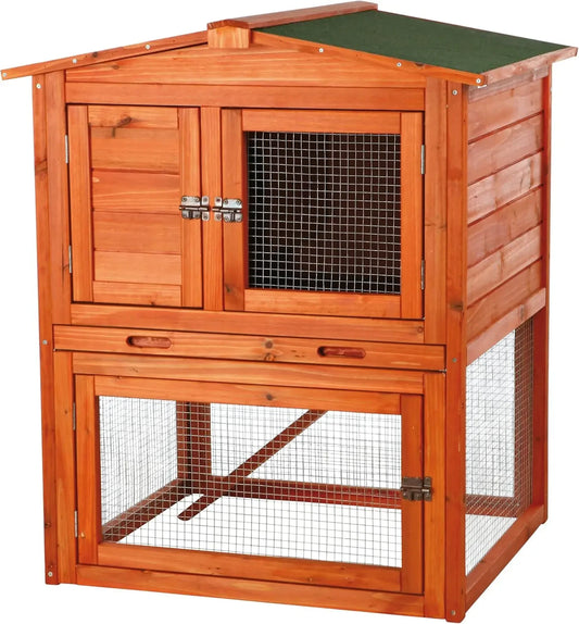 Rabbit Hutch with Run | Elevated Outdoor Bunny House with Ramp & Peak-Hinged Roof