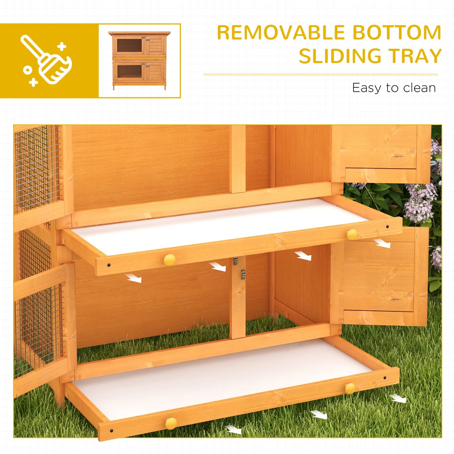 PawHut 2-Tier Wooden Rabbit Hutch | Bunny Cage House 90 x 45 x 90cm