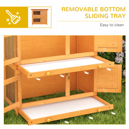 PawHut 2-Tier Wooden Rabbit Hutch | Bunny Cage House 90 x 45 x 90cm