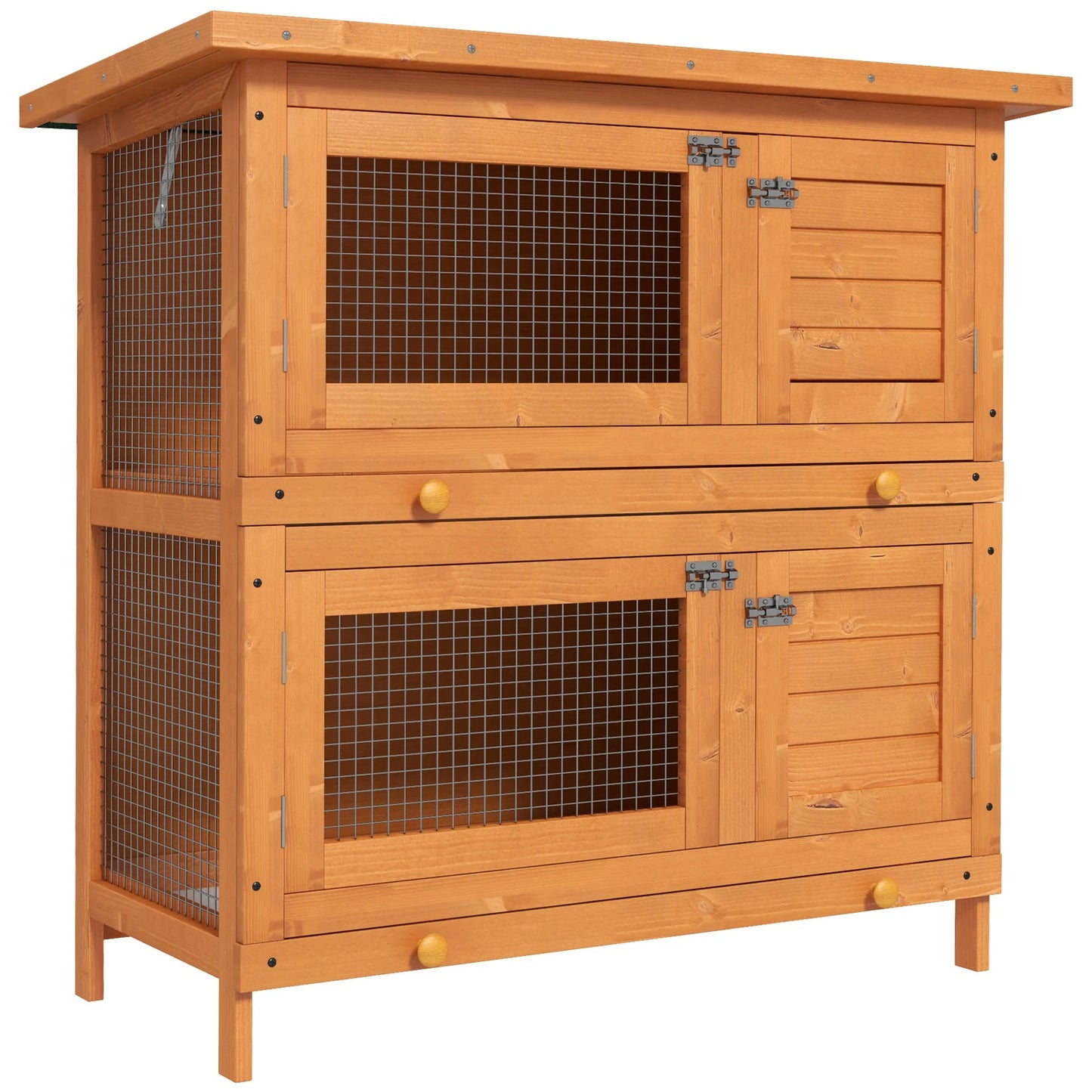 PawHut 2-Tier Wooden Rabbit Hutch | Bunny Cage House 90 x 45 x 90cm