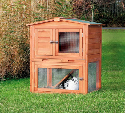 Rabbit Hutch with Run | Elevated Outdoor Bunny House with Ramp & Peak-Hinged Roof