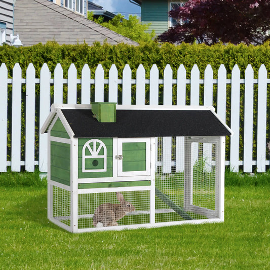 PawHut Wooden Rabbit Hutch | Indoor & Outdoor Bunny Cage with Pull-Out Tray & Ramp