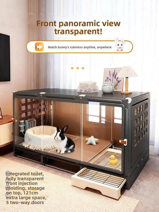 Panoramic Transparent Rabbit Cage | Large Luxury Indoor with Toilet for Dwarf Rabbits