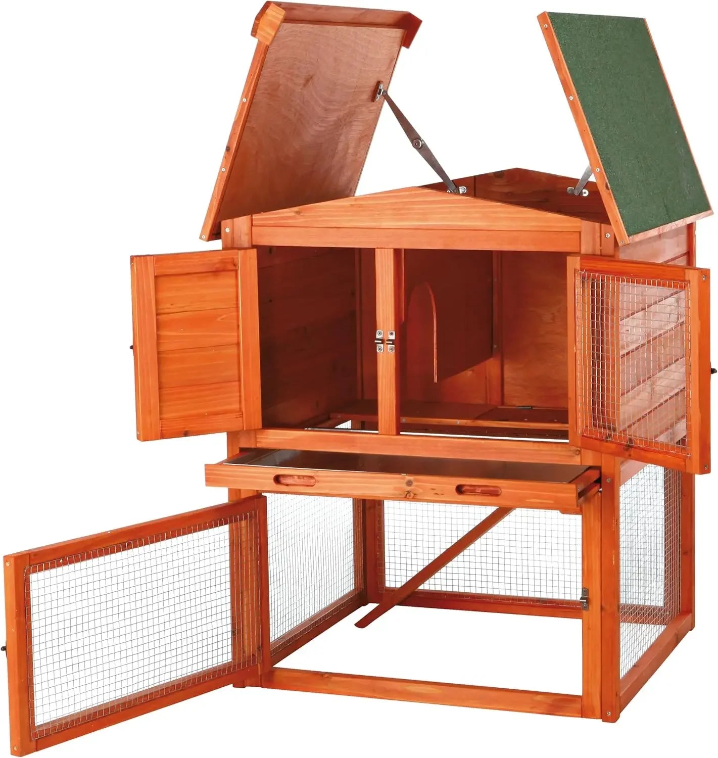 Rabbit Hutch with Run | Elevated Outdoor Bunny House with Ramp & Peak-Hinged Roof