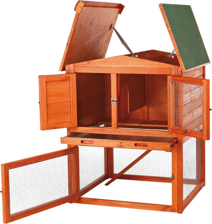 Rabbit Hutch with Run | Elevated Outdoor Bunny House with Ramp & Peak-Hinged Roof