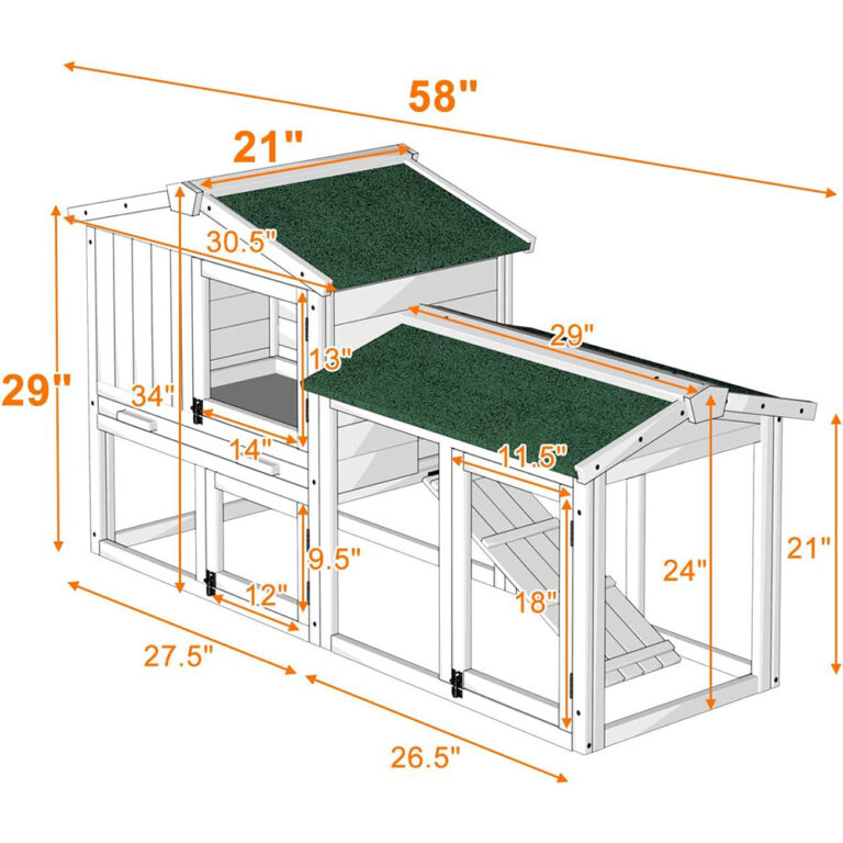 58 inches Large Indoor Outdoor Wooden Rabbit Hutch with Ramp measurements