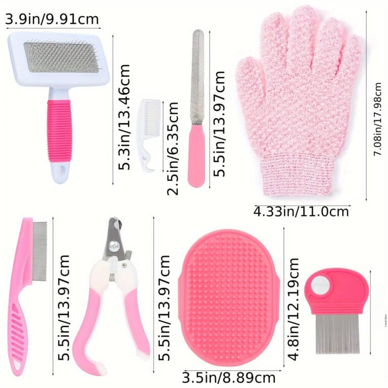 8 PCS Rabbit Grooming Kit - Brush, Slicker Brush, Massage Glove, Nail Clipper, Flea Comb, and Double-Sided Comb