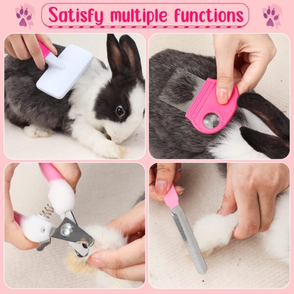 8 PCS Rabbit Grooming Kit - Brush, Slicker Brush, Massage Glove, Nail Clipper, Flea Comb, and Double-Sided Comb