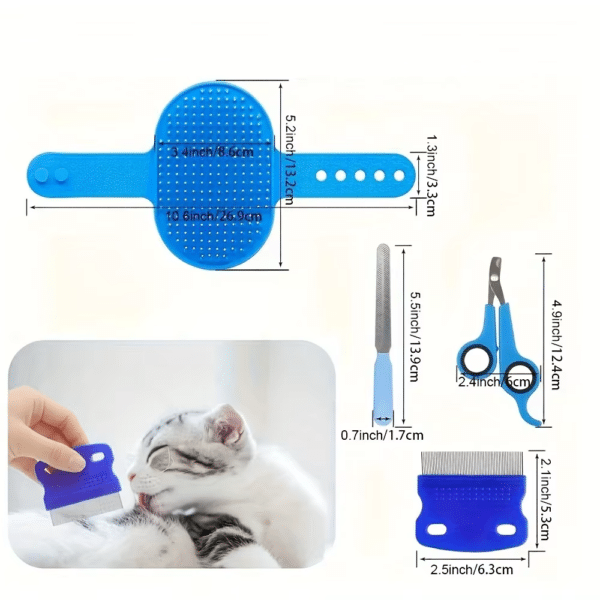 9 PCS Rabbit Grooming Kit - Brush, Slicker Brush, Massage Glove, Nail Clipper, Flea Comb, and Double-Sided Comb