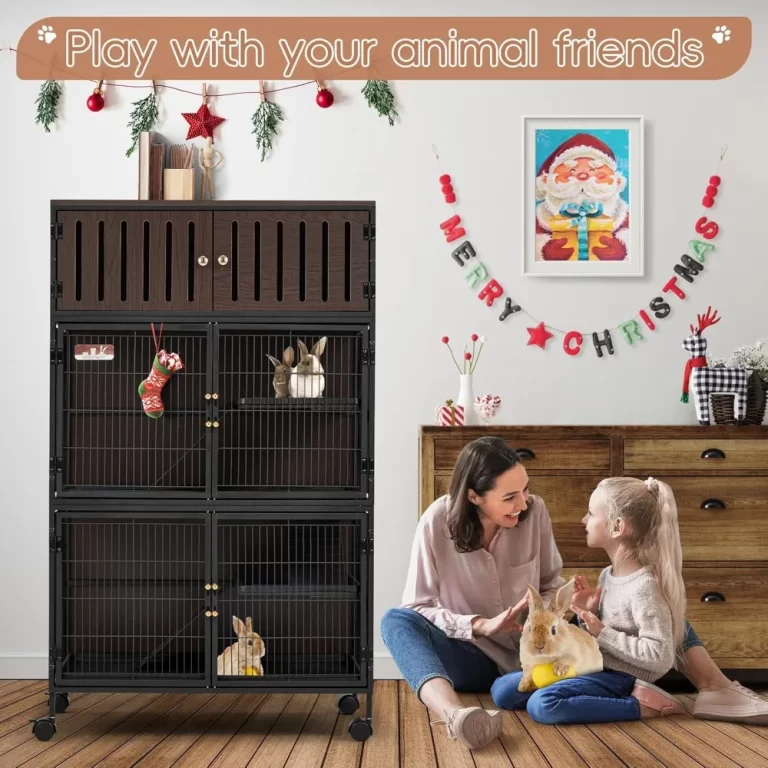 Large Metal Double Door Bunny Cage on Wheels