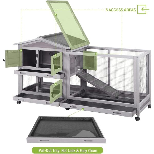 Large Rabbit Outdoor Indoor Cage with Wheels and Removable Pull Out Tray