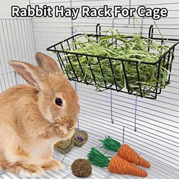 Rabbit Food Basket Grass Rack Rabbit Grass Hay Feeder Rack with Heavy Duty Metal Frame