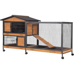 Rabbit Indoor Outdoor Hutch with Metal Exterior Wheels and Tray - Large Cage for Small Animals