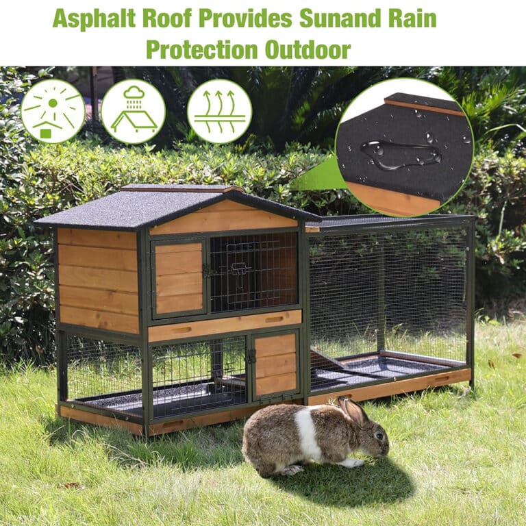 Rabbit Indoor Outdoor Hutch with Metal Exterior Wheels and Tray - Large Cage for Small Animals