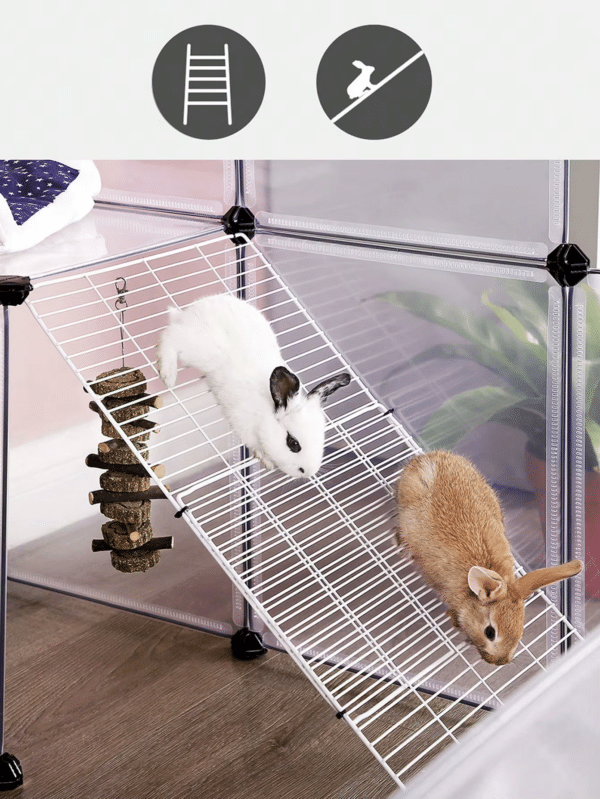 Rabbit Playpen With Dense Ramp, Large Exercise Enclosure With Stairs, DIY Plastic Modu - Image 3